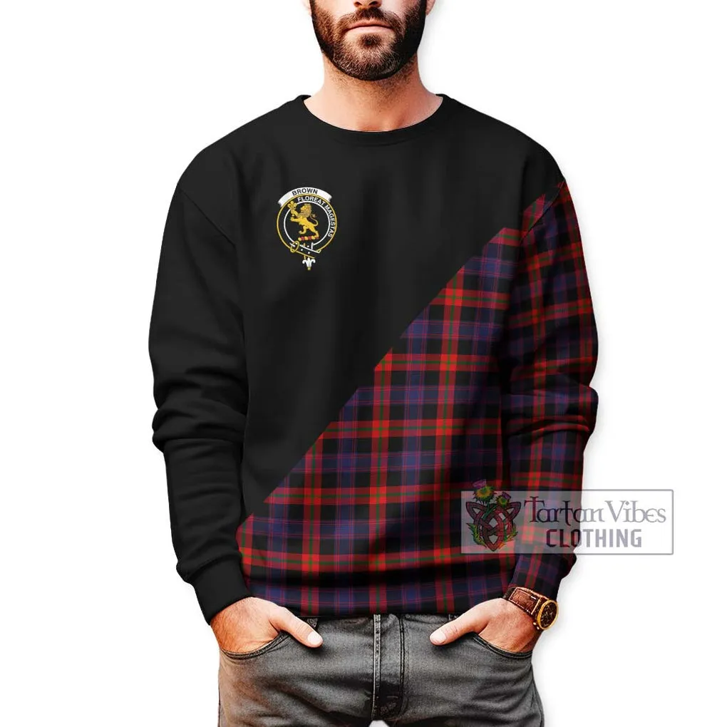 Brown (Broun) Tartan Sweatshirt with Family Crest and Military Logo Style