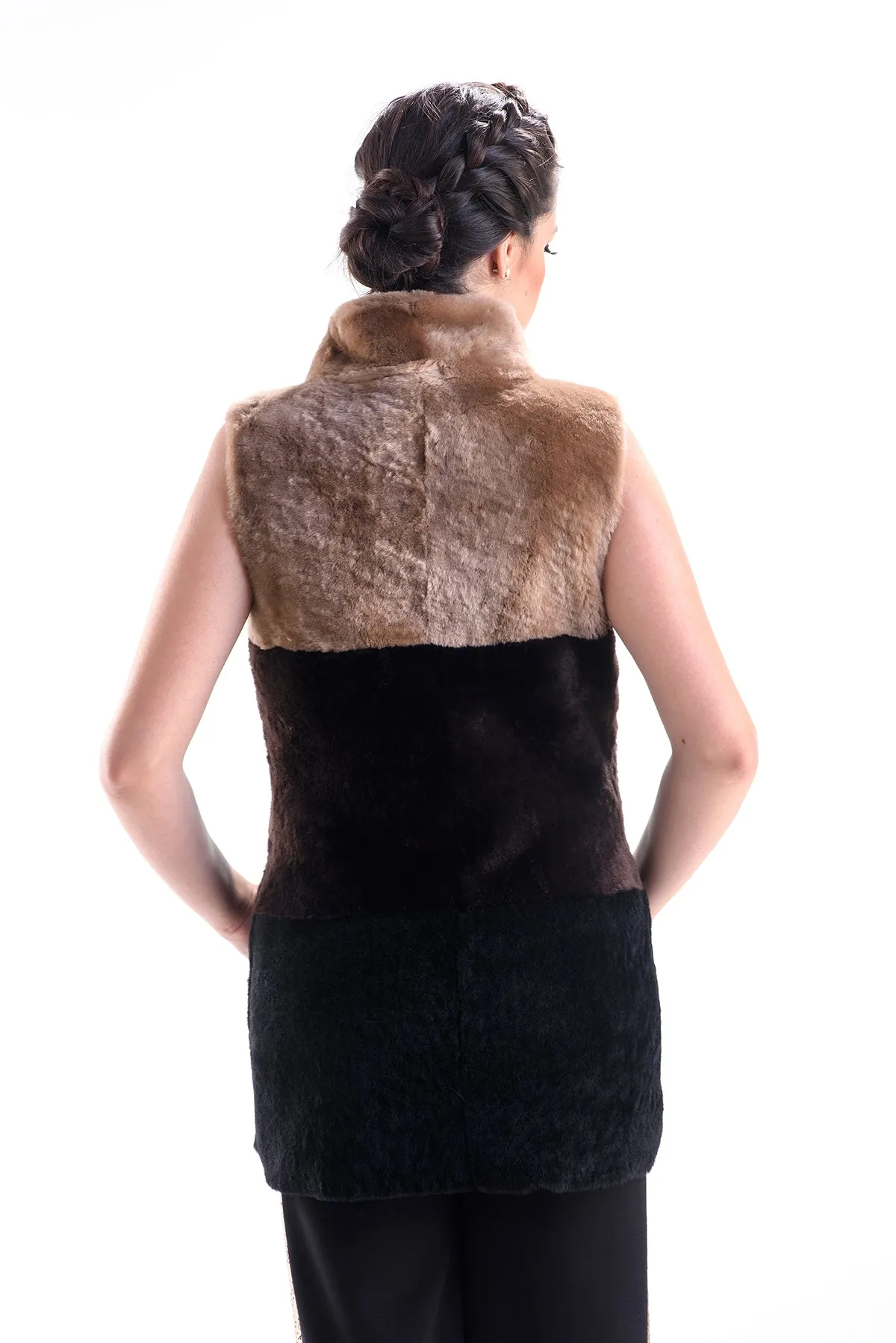 Brown Double Face Geniune Nappa Lamb Leather Mouton Fur Vest