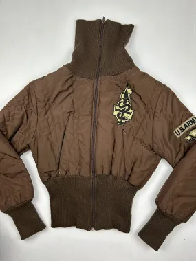 Brown zip up winter puffer jacket (S/M)