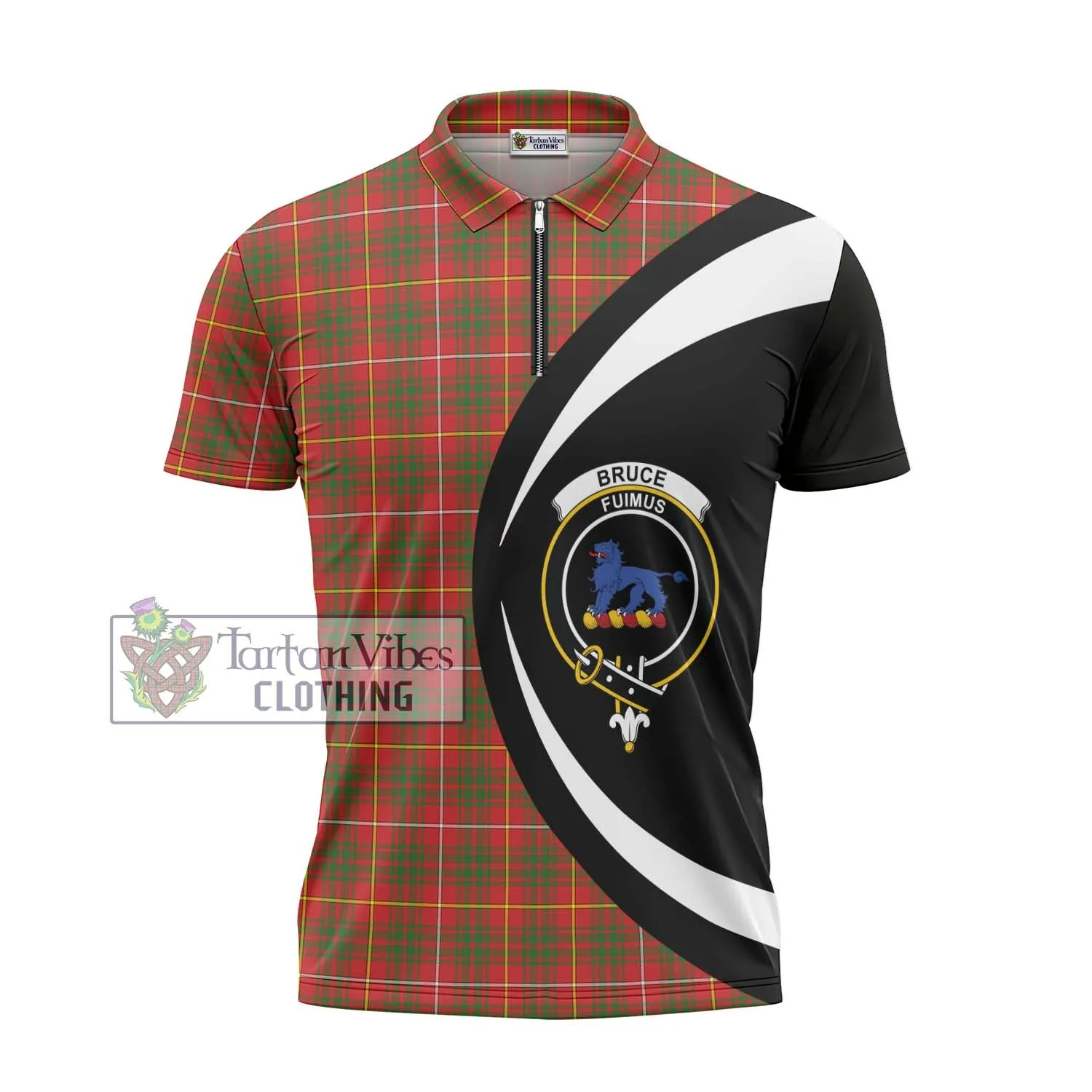 Bruce Modern Tartan Zipper Polo Shirt with Family Crest Circle Style