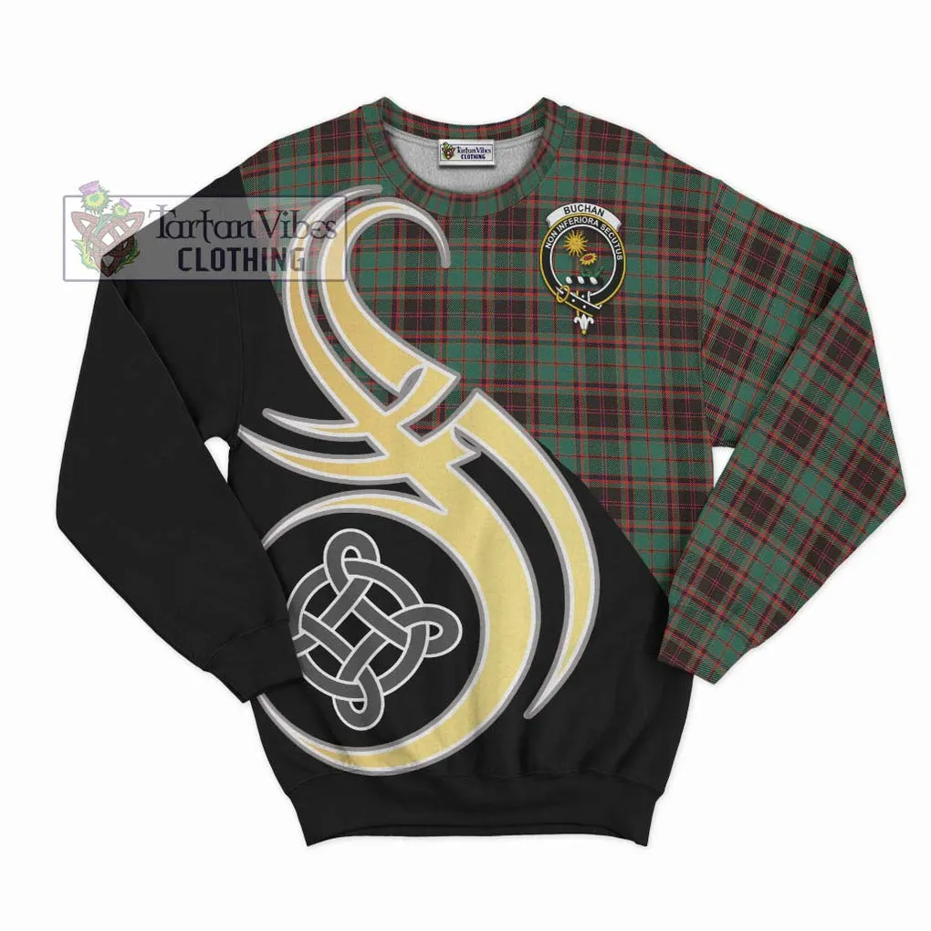 Buchan Ancient Tartan Sweatshirt with Family Crest and Celtic Symbol Style