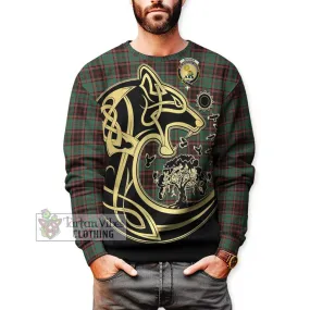 Buchan Ancient Tartan Sweatshirt with Family Crest Celtic Wolf Style