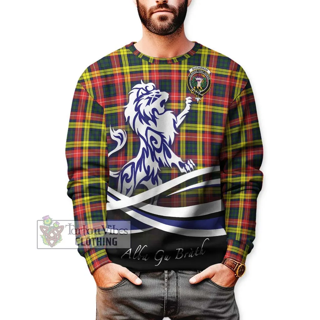 Buchanan Modern Tartan Sweatshirt with Alba Gu Brath Regal Lion Emblem