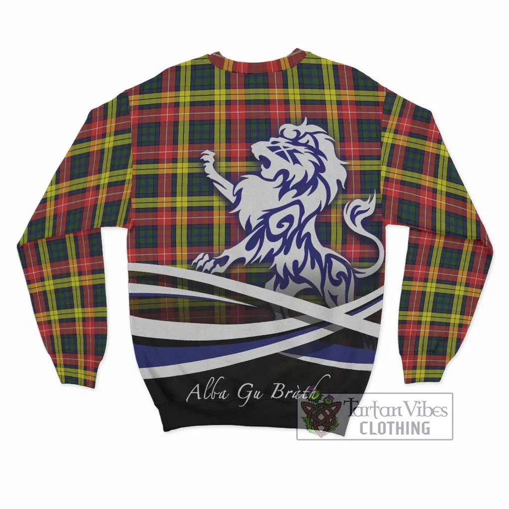 Buchanan Modern Tartan Sweatshirt with Alba Gu Brath Regal Lion Emblem