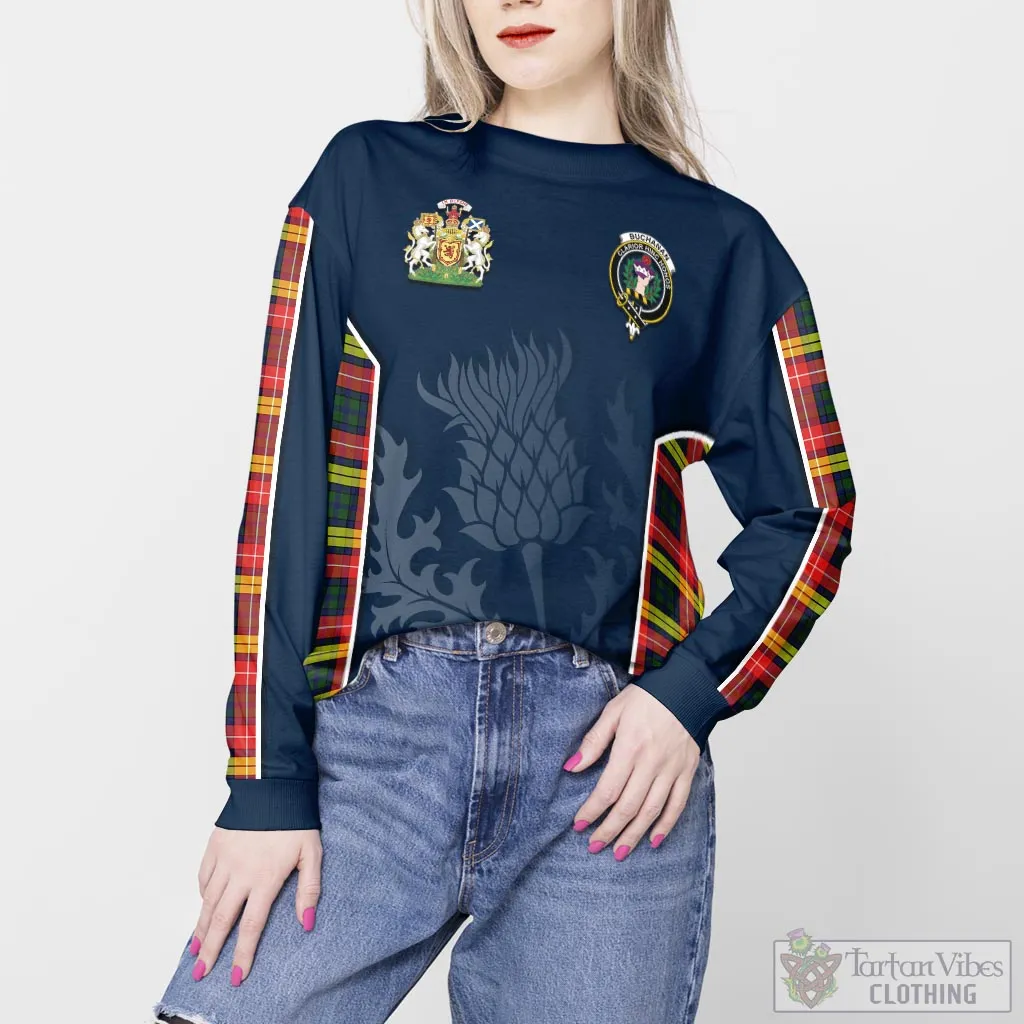 Buchanan Modern Tartan Sweatshirt with Family Crest and Scottish Thistle Vibes Sport Style