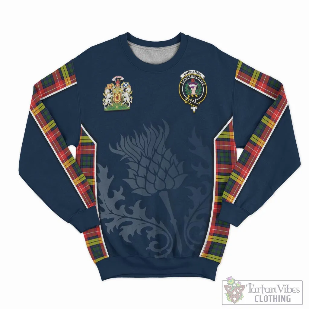 Buchanan Modern Tartan Sweatshirt with Family Crest and Scottish Thistle Vibes Sport Style