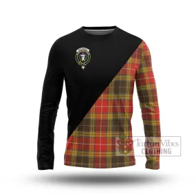 Buchanan Old Set Weathered Tartan Long Sleeve T-Shirt with Family Crest and Military Logo Style