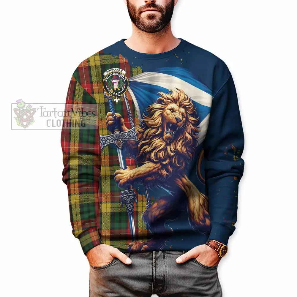 Buchanan Tartan Family Crest Sweatshirt with Scottish Majestic Lion