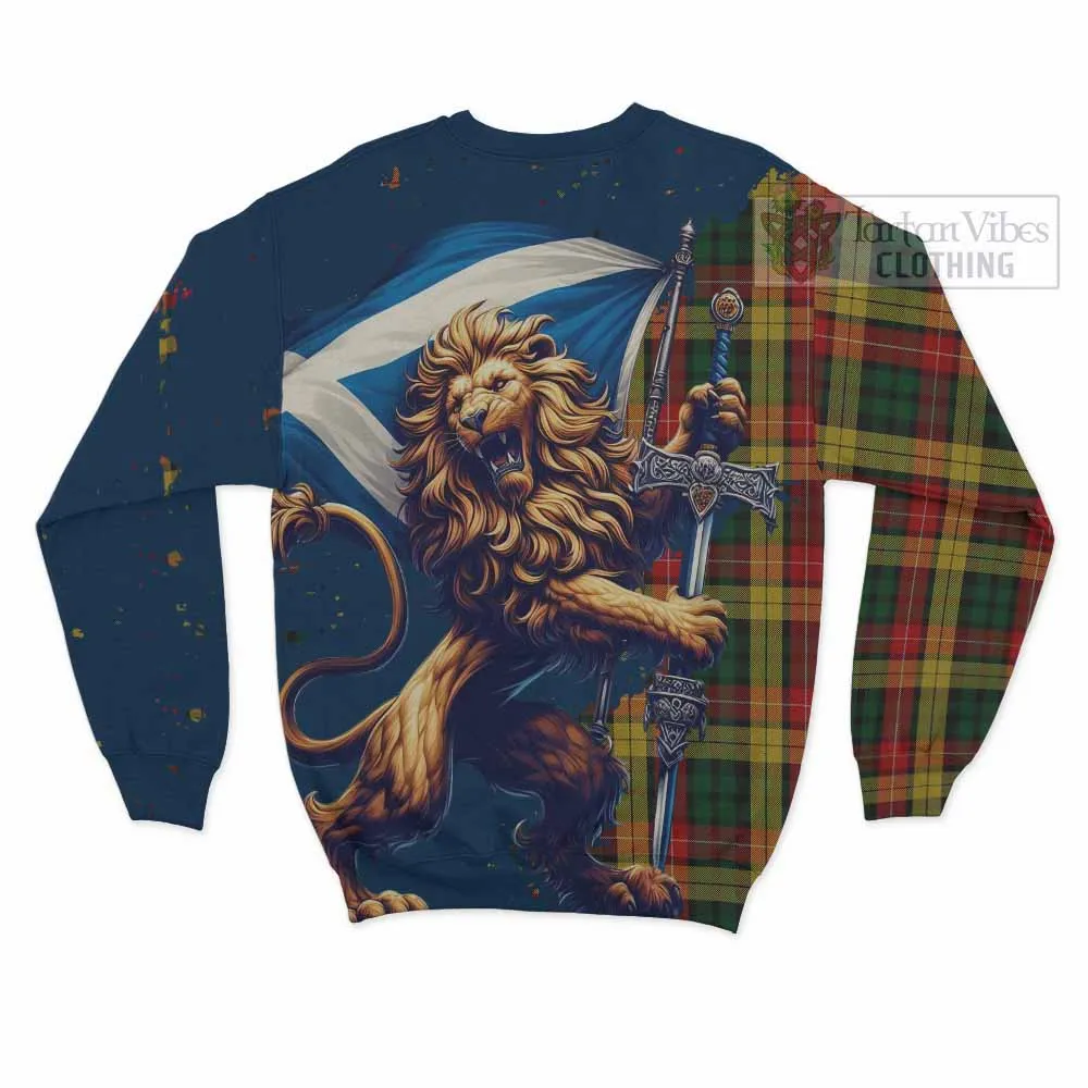 Buchanan Tartan Family Crest Sweatshirt with Scottish Majestic Lion