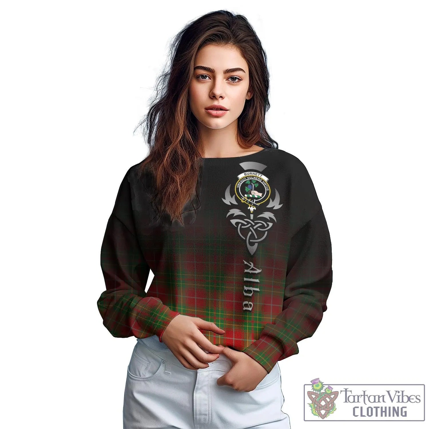 Burnett Tartan Sweatshirt Featuring Alba Gu Brath Family Crest Celtic Inspired