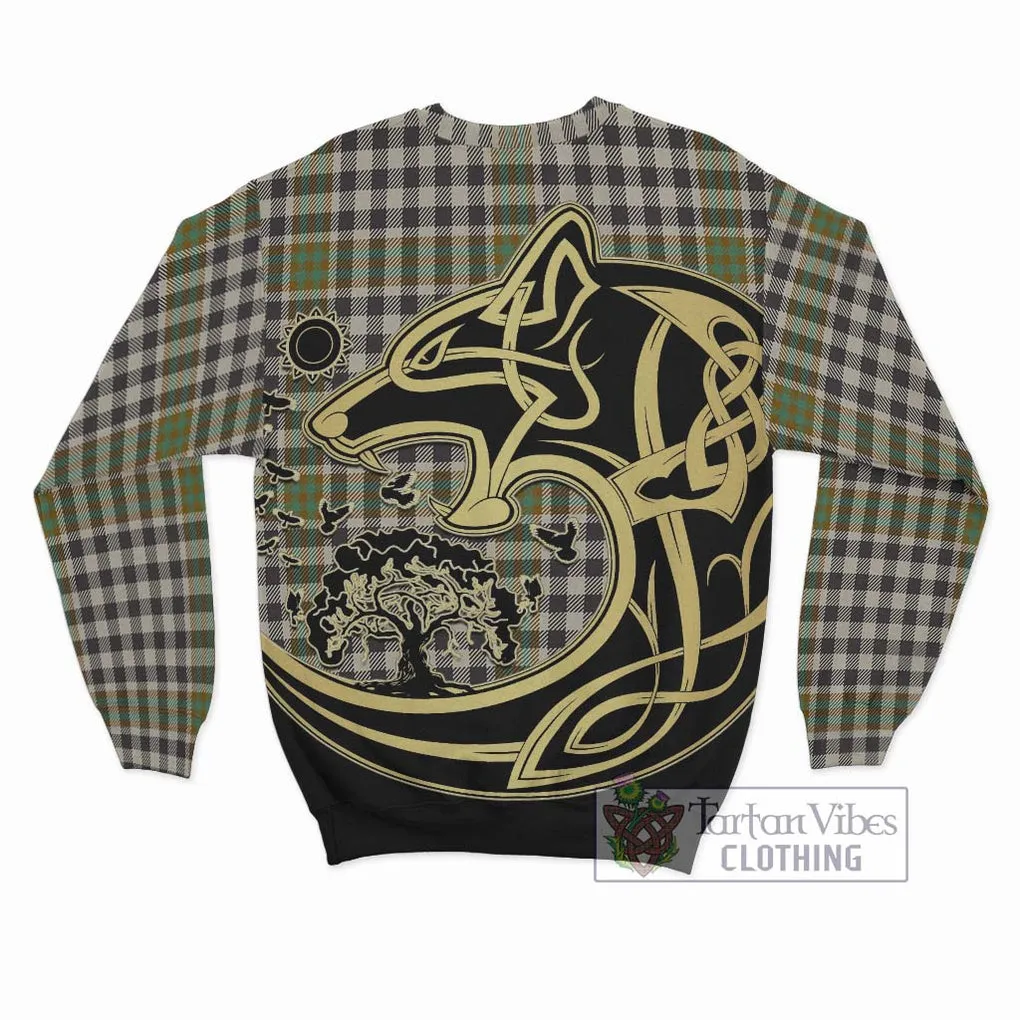 Burns Check Tartan Sweatshirt with Family Crest Celtic Wolf Style