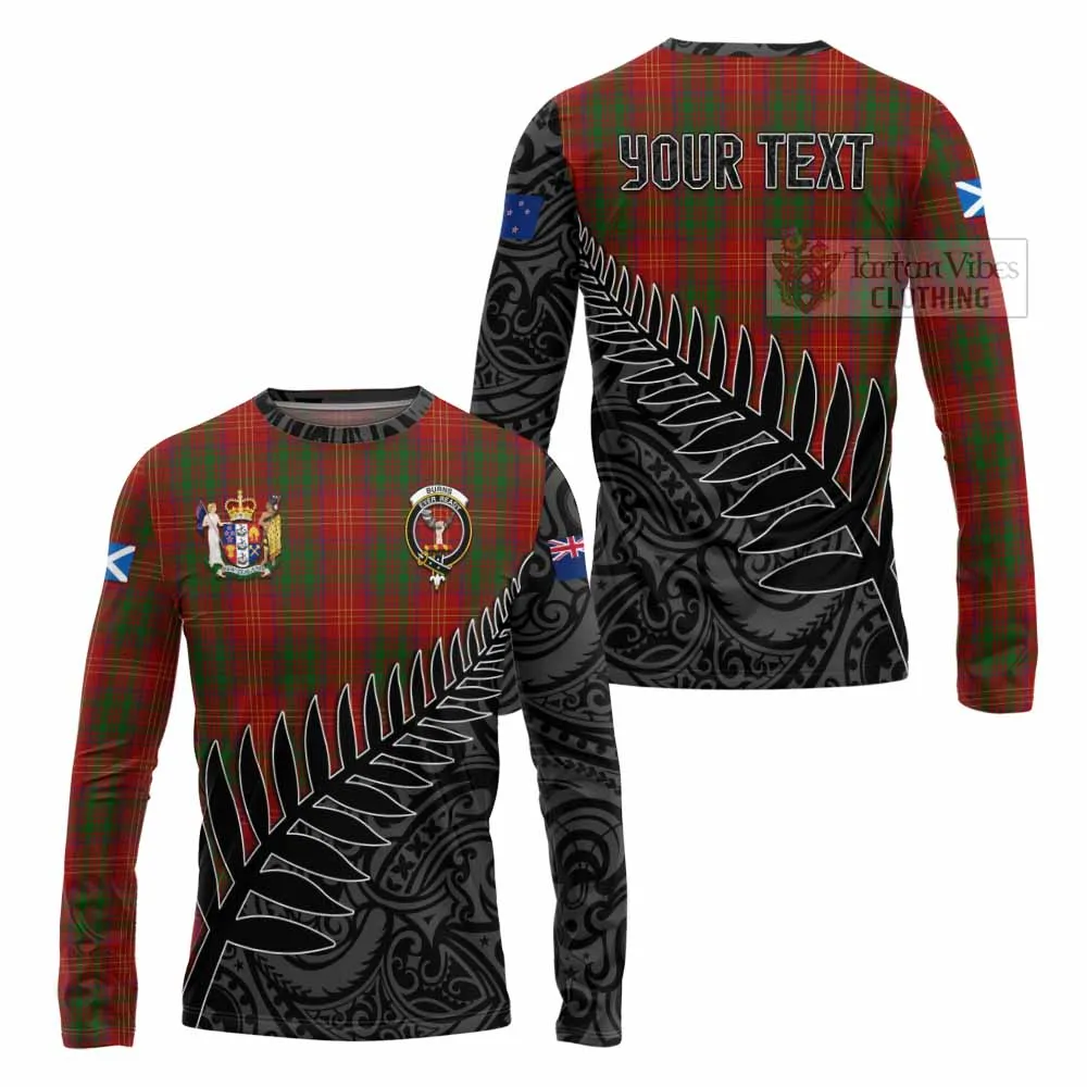 Burns Crest Tartan Long Sleeve T-Shirt with New Zealand Silver Fern Half Style