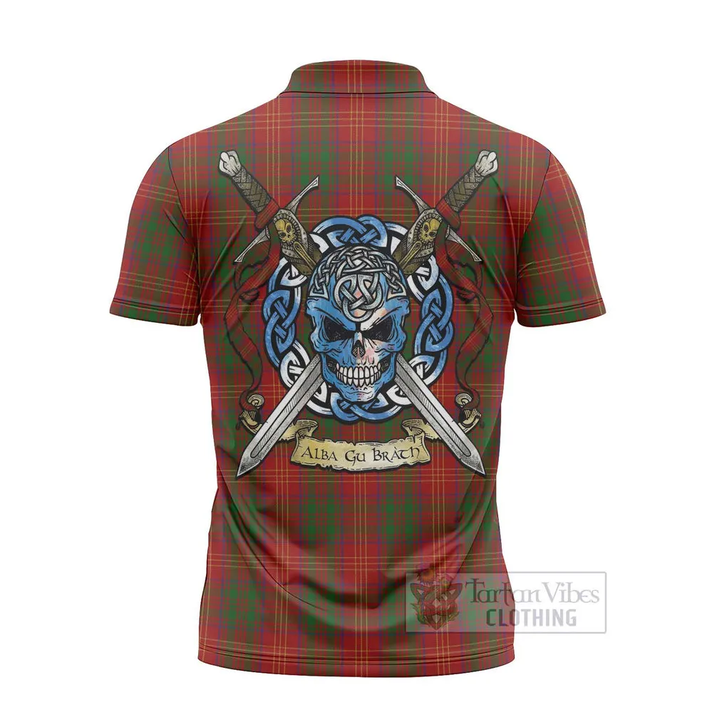 Burns Tartan Zipper Polo Shirt with Family Crest Celtic Skull Style