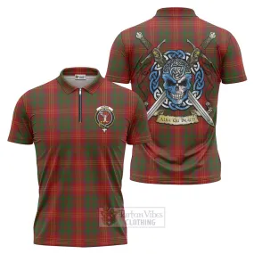 Burns Tartan Zipper Polo Shirt with Family Crest Celtic Skull Style