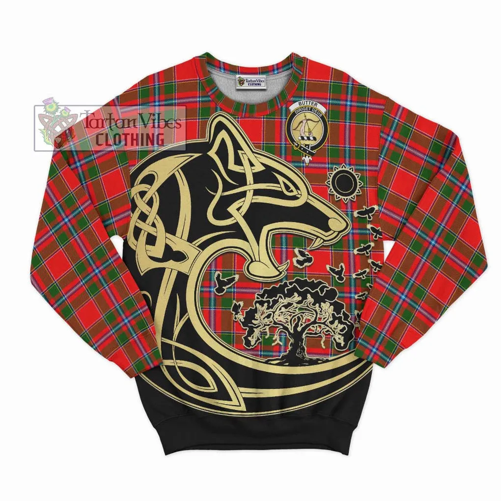 Butter Tartan Sweatshirt with Family Crest Celtic Wolf Style