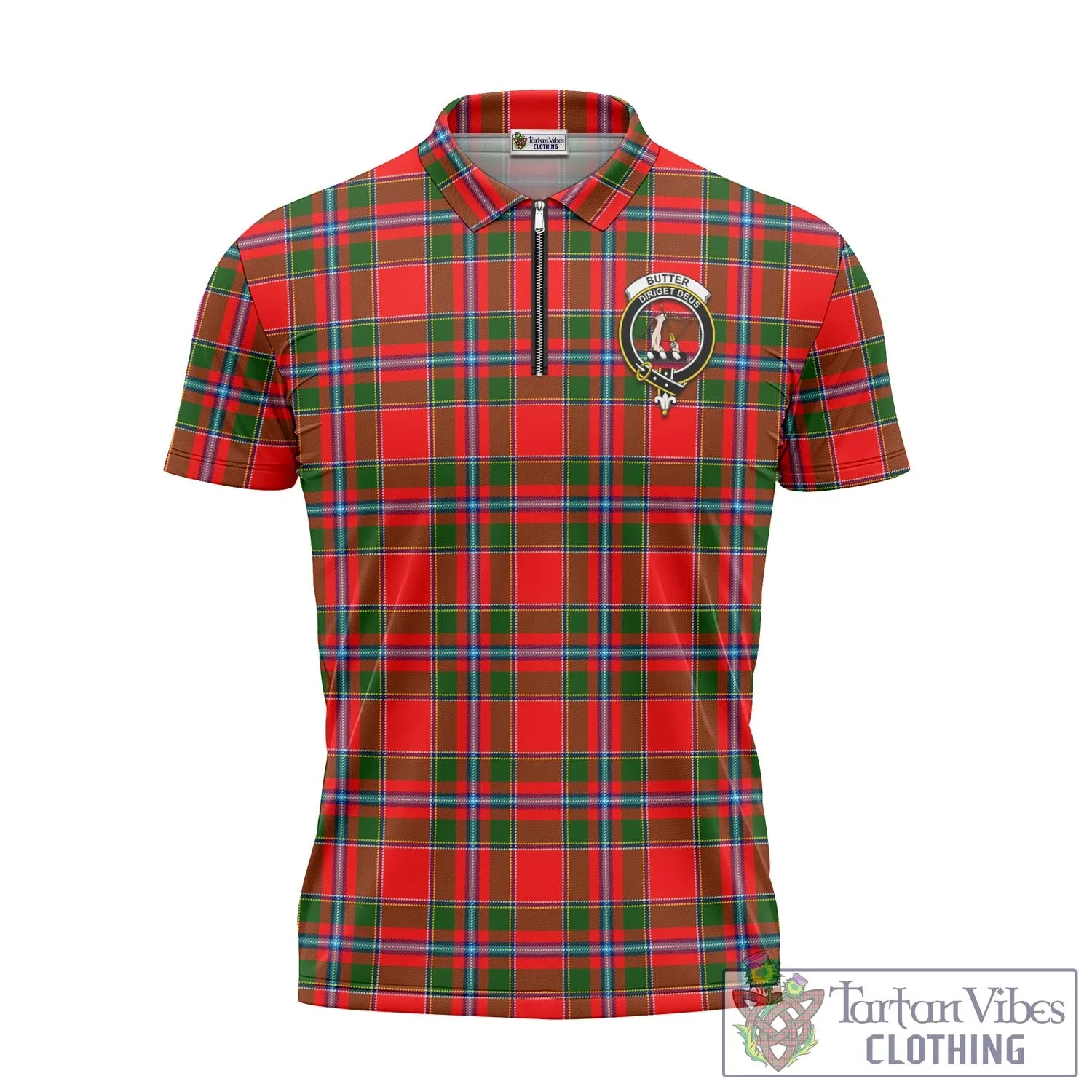 Butter Tartan Zipper Polo Shirt with Family Crest