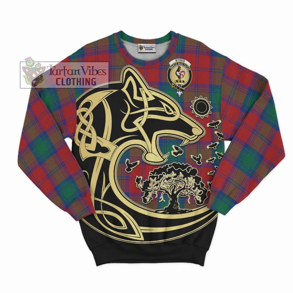 Byres (Byses) Tartan Sweatshirt with Family Crest Celtic Wolf Style