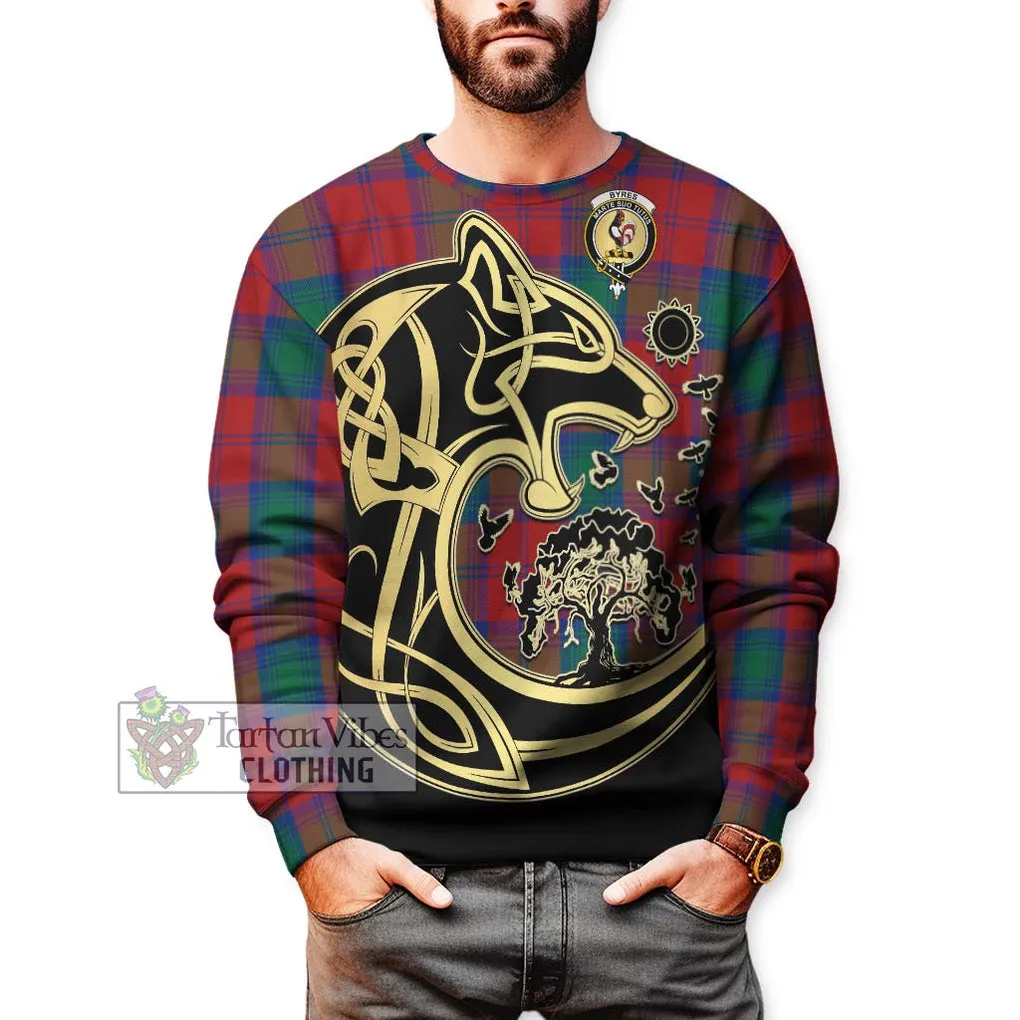 Byres (Byses) Tartan Sweatshirt with Family Crest Celtic Wolf Style