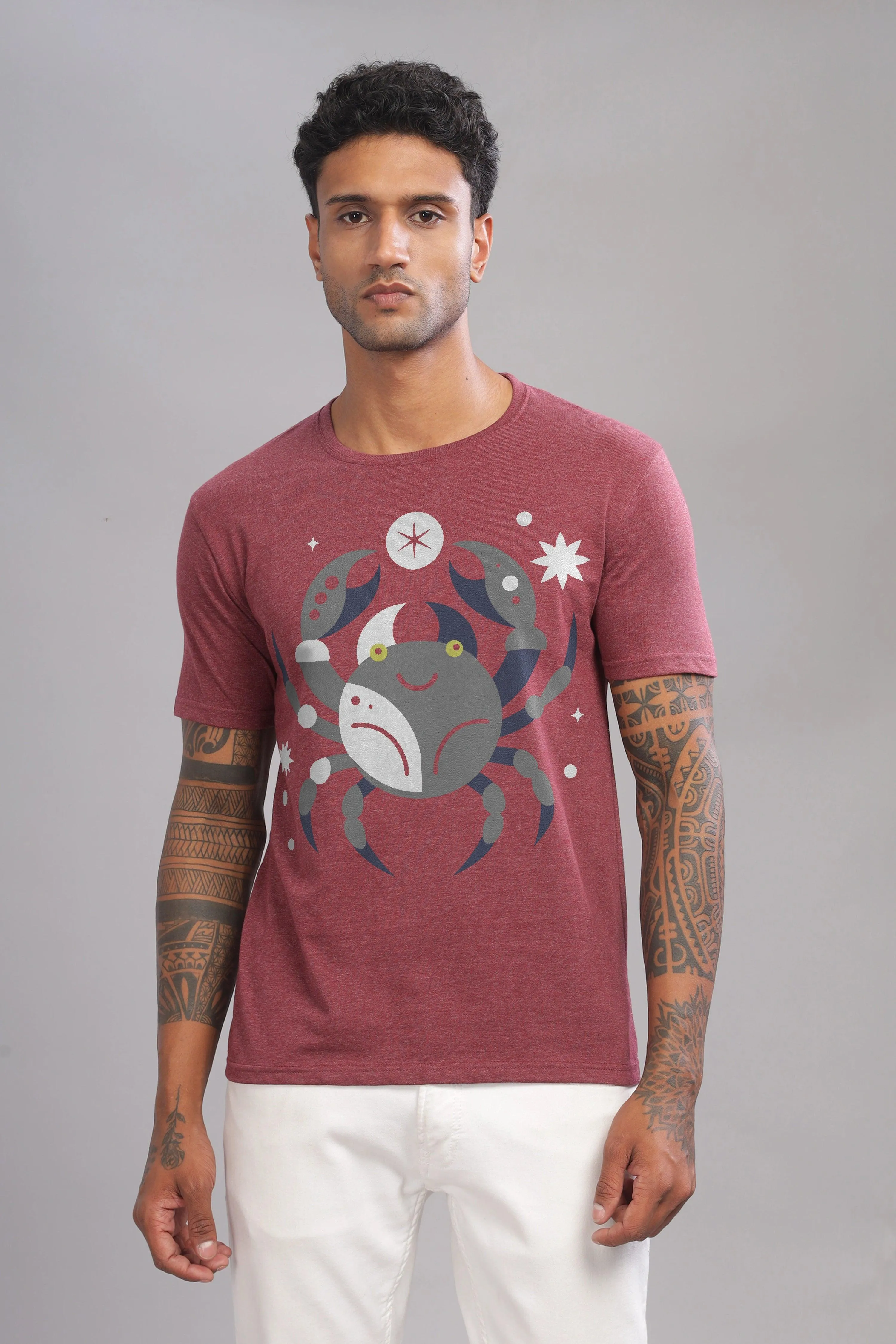 Cancer Club Maroon Half Sleeve Printed Round Neck T-Shirt