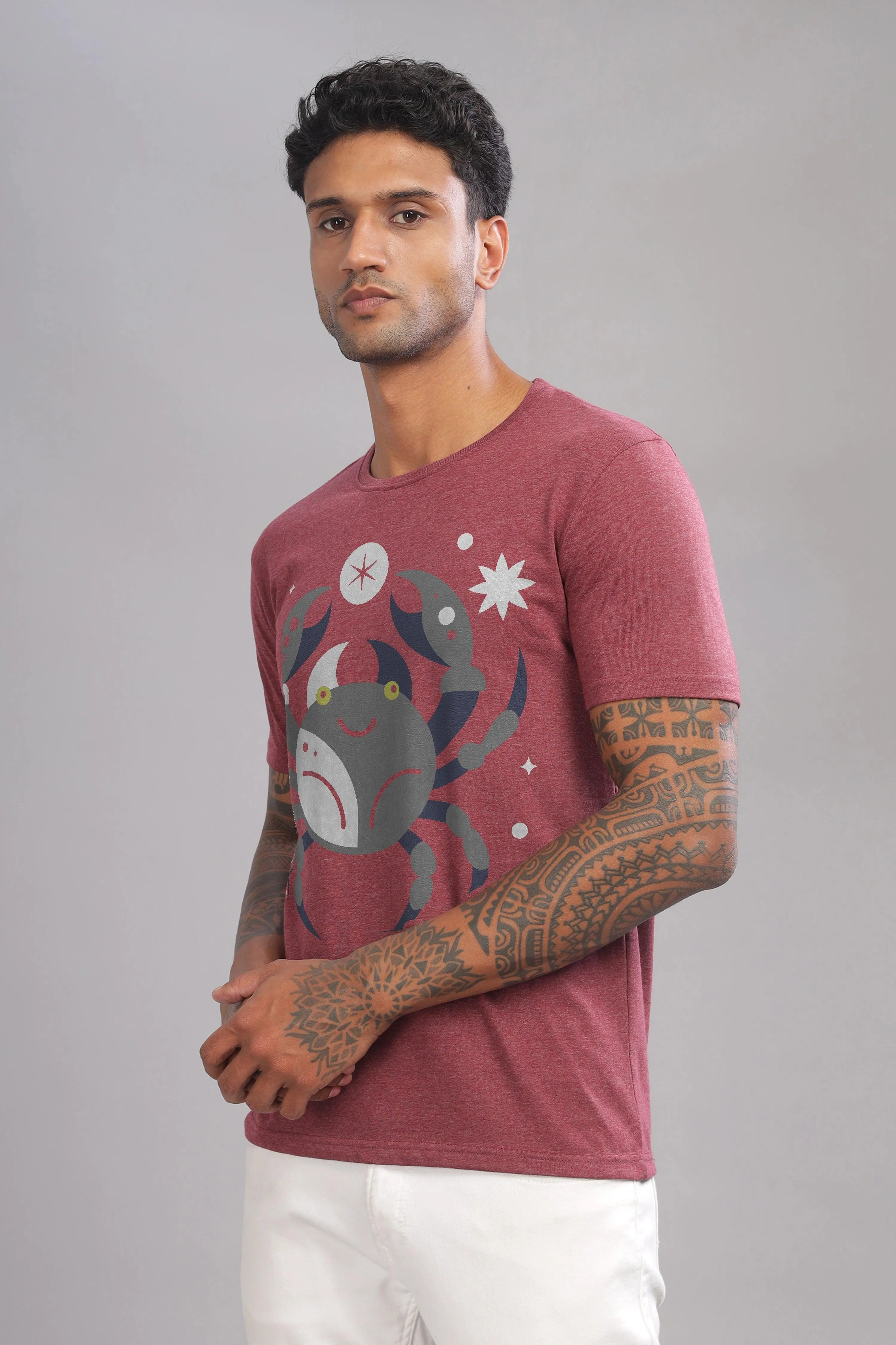 Cancer Club Maroon Half Sleeve Printed Round Neck T-Shirt