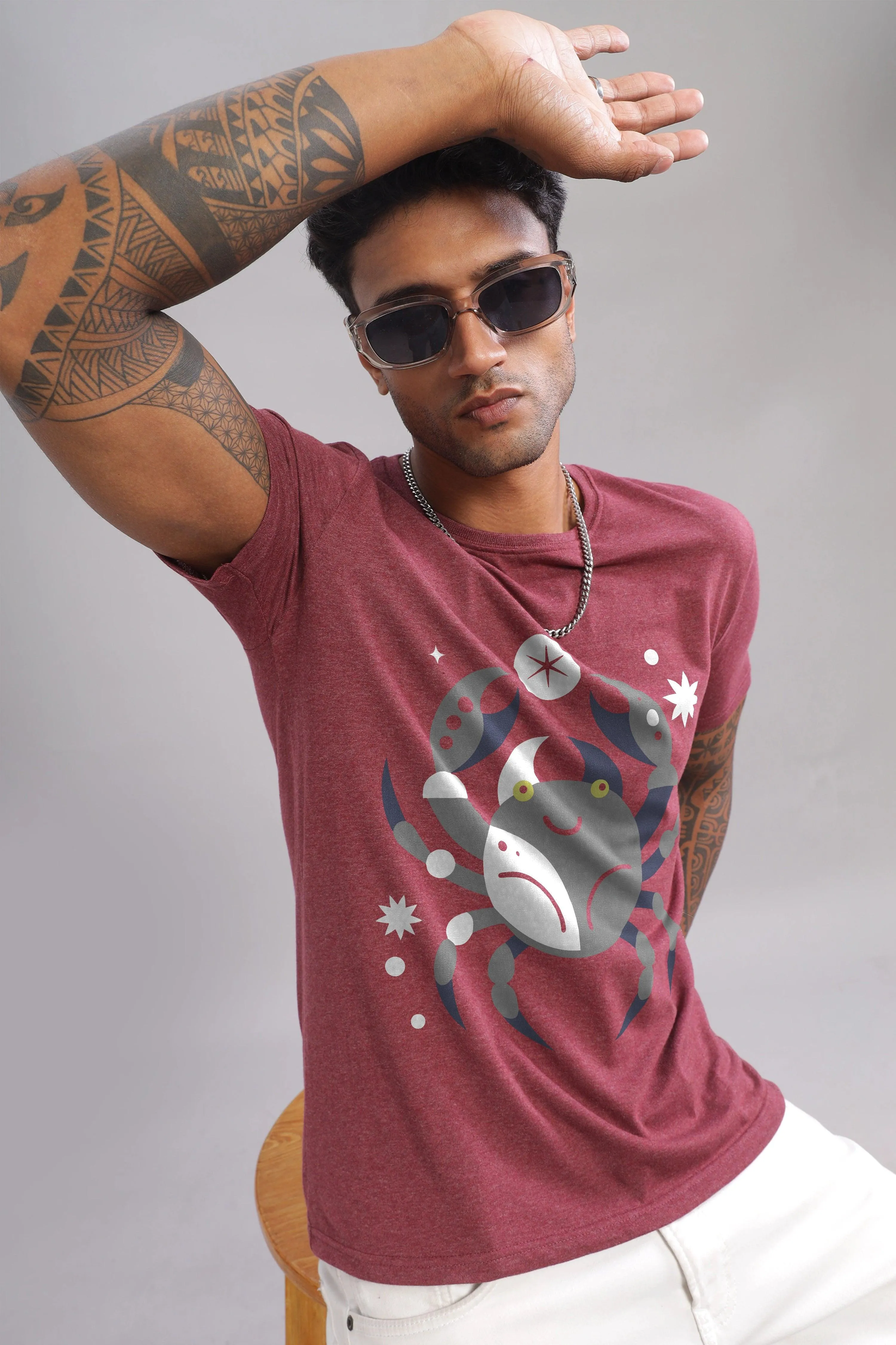 Cancer Club Maroon Half Sleeve Printed Round Neck T-Shirt