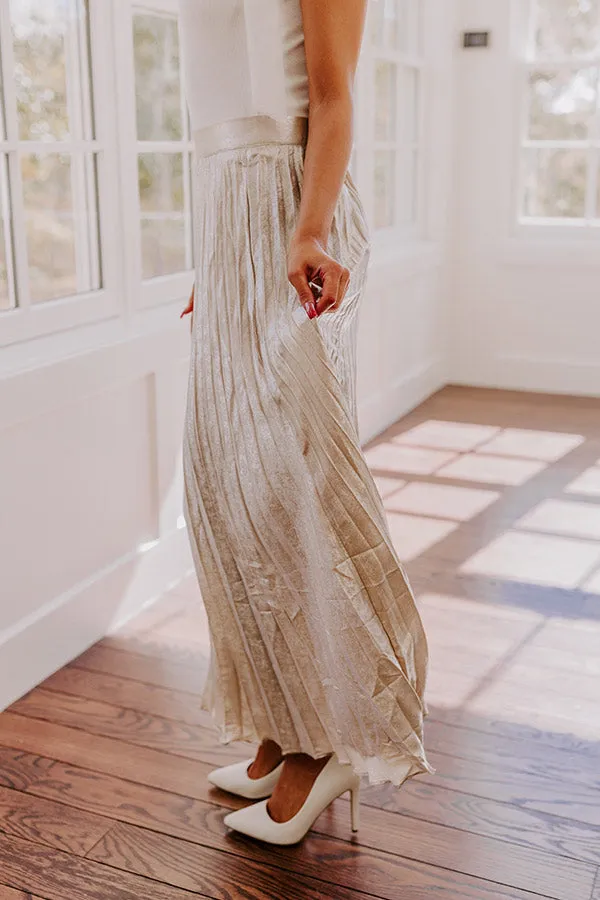 Champagne Fizz High Waist Pleated Maxi Skirt