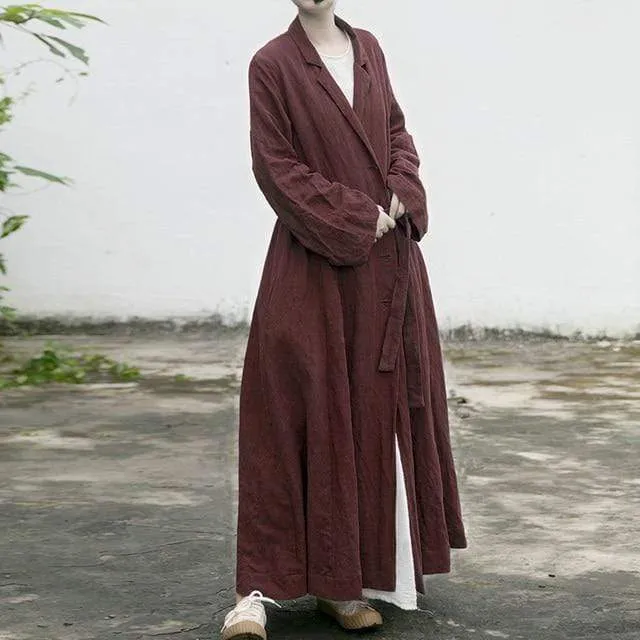 Cotton Linen Bandage Trench Coat | Lotus