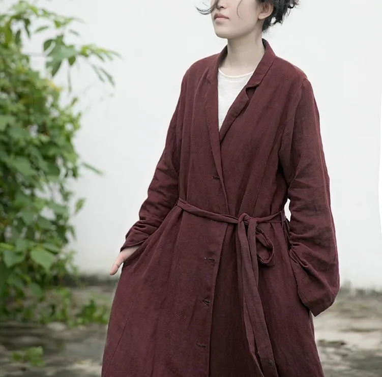 Cotton Linen Bandage Trench Coat | Lotus