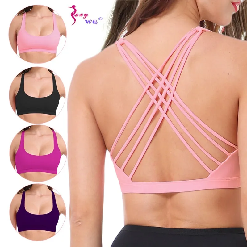 Cross Back Open Halter Sports Bras