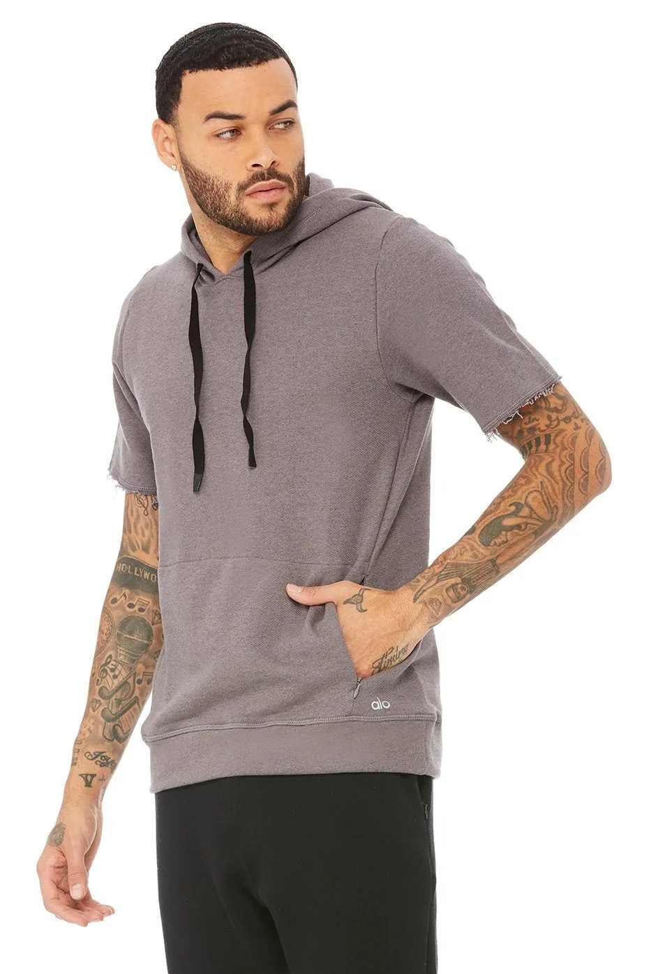 Crow Short Sleeve Hoodie - Grey Heather