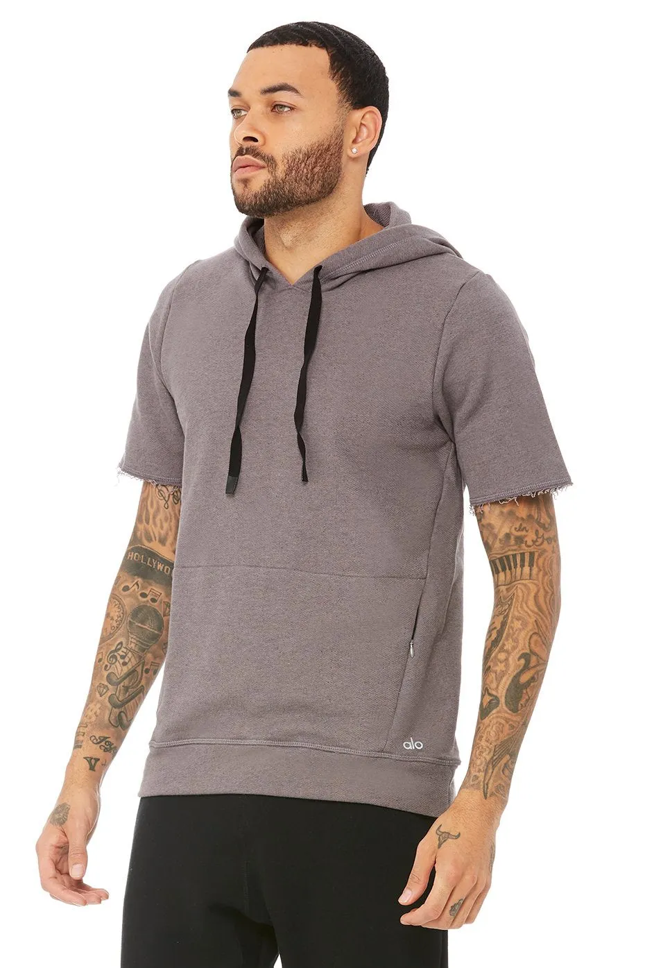 Crow Short Sleeve Hoodie - Grey Heather