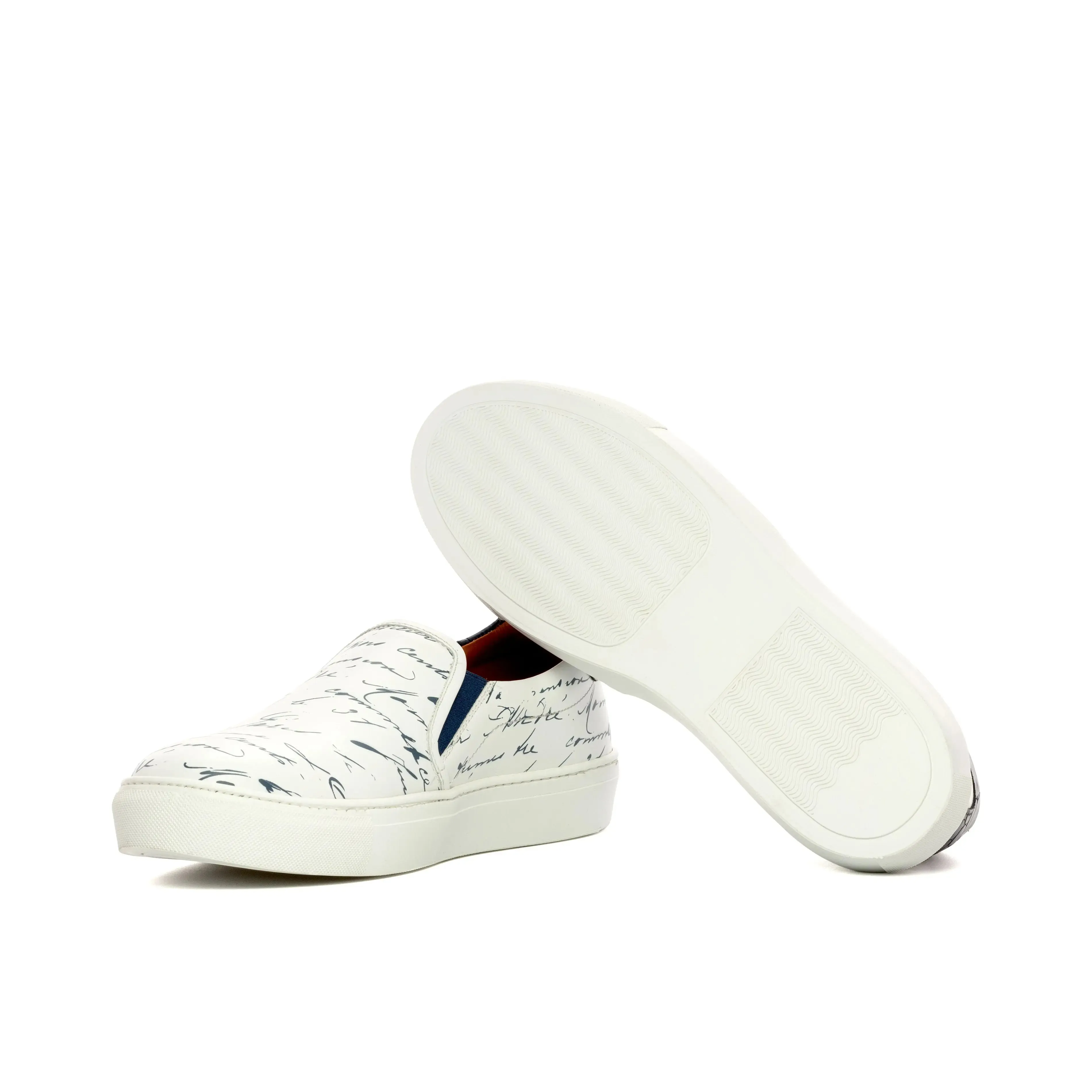 DapperFam Versado in White / Navy Men's Italian Croco Embossed Leather Slip On