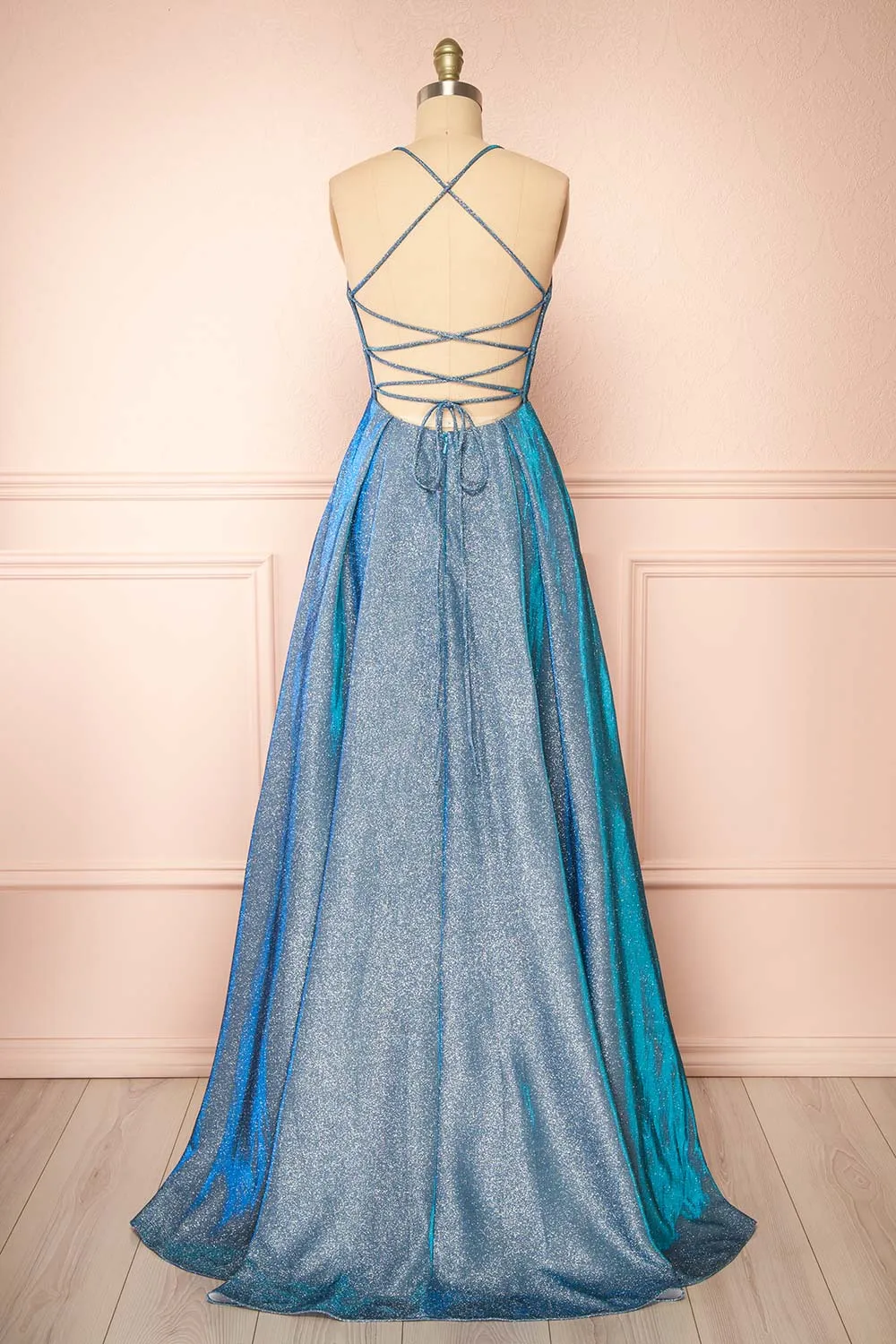 Darya Blue | Sparkly Maxi Dress w/ Laced Back