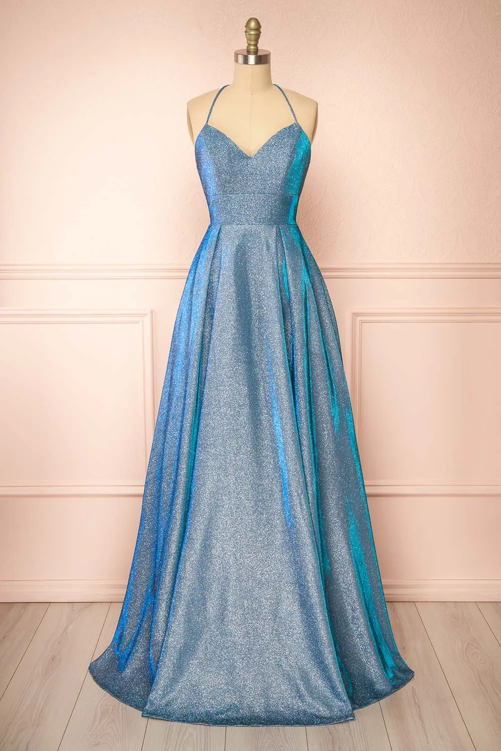 Darya Blue | Sparkly Maxi Dress w/ Laced Back