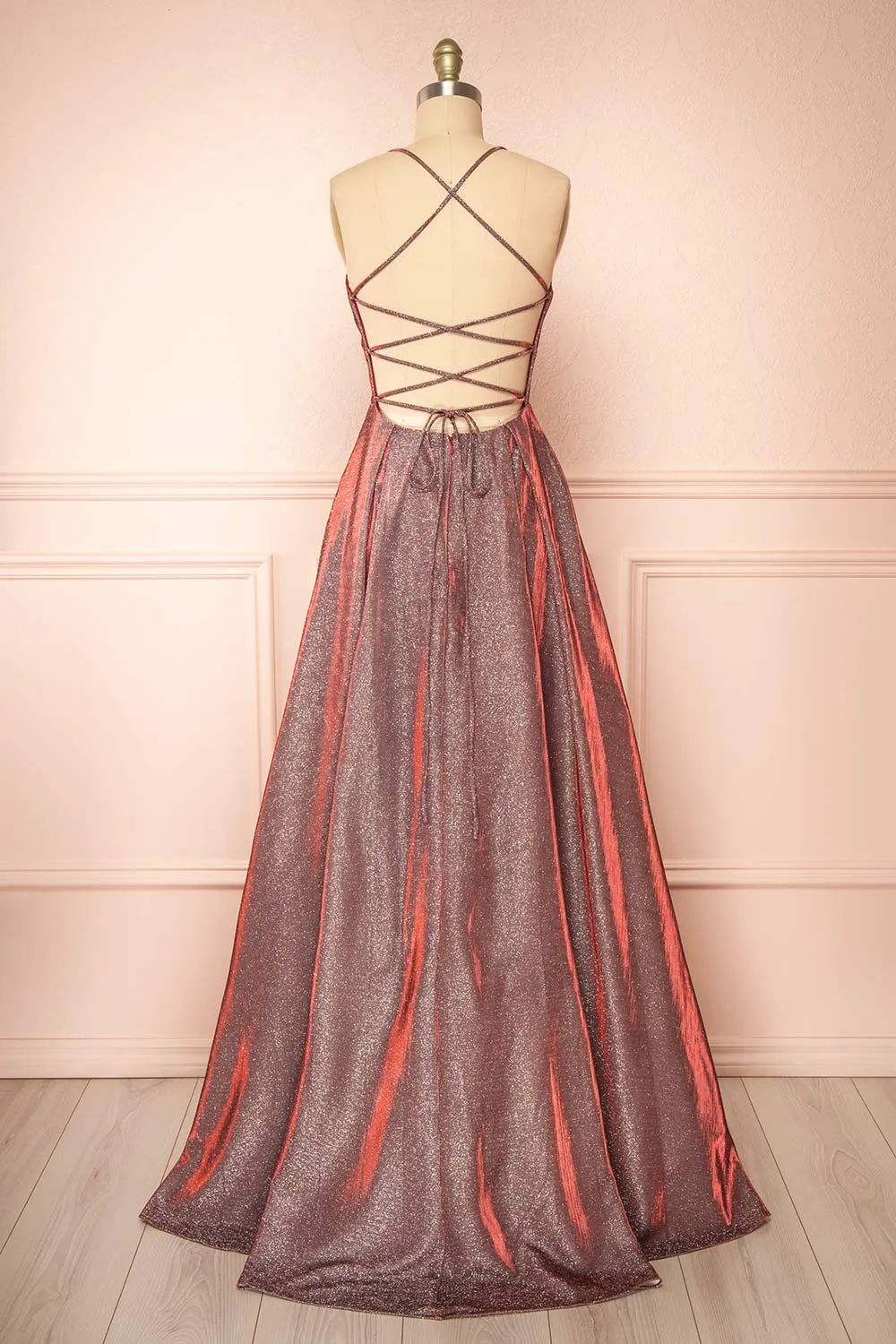 Darya Burgundy | Sparkly Maxi Dress w/ Open Back