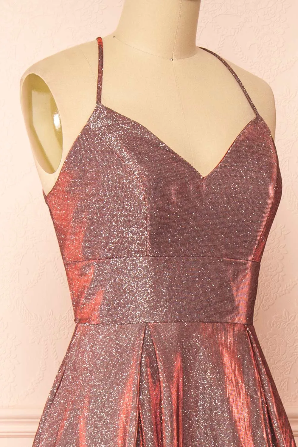 Darya Burgundy | Sparkly Maxi Dress w/ Open Back