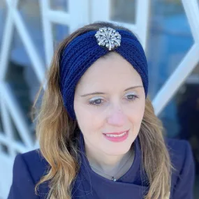 Ear Warmer Headband Winter Headband Jewelled in Navy Blue