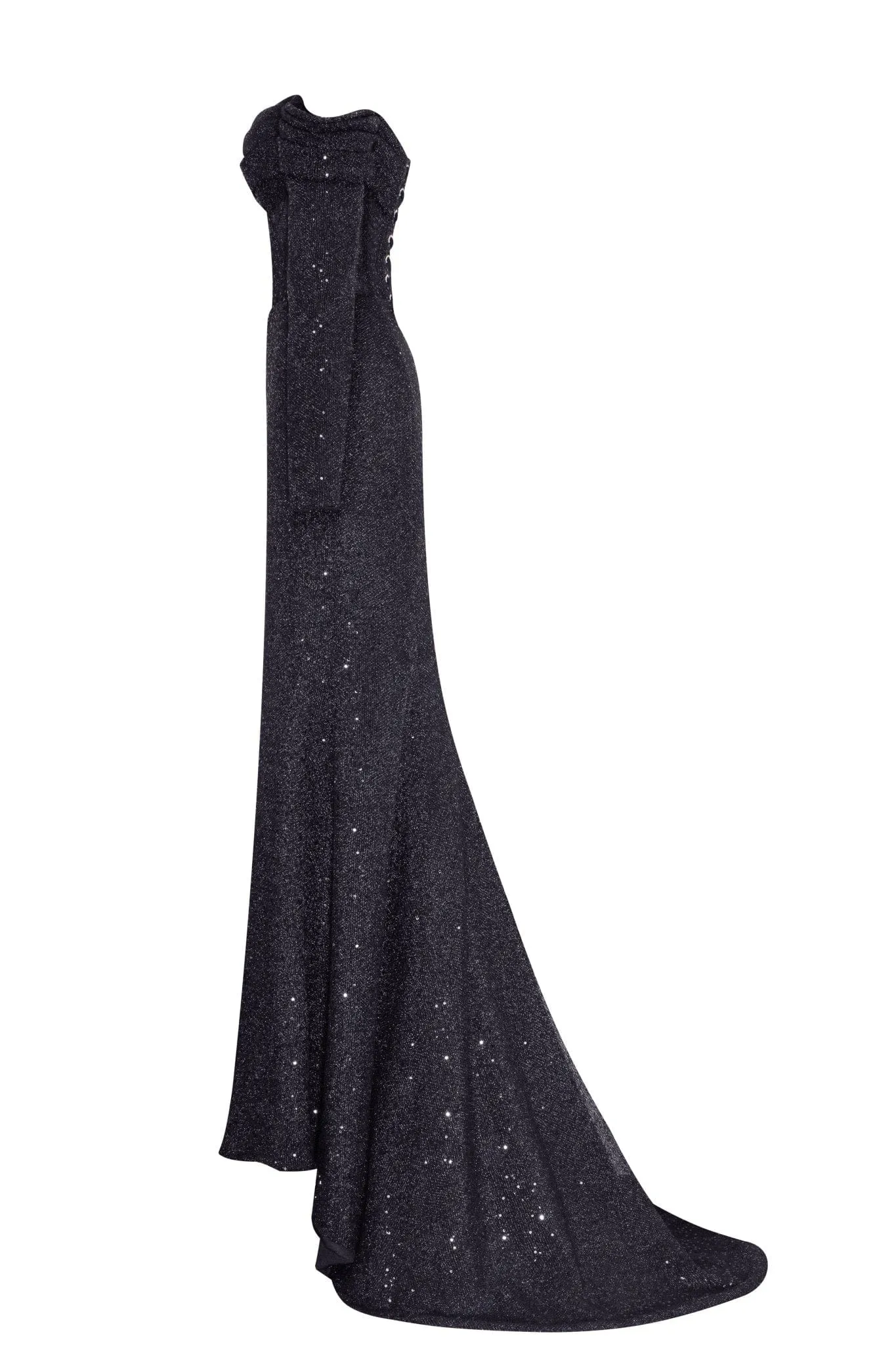 Elegant black off-the-shoulder sparkling maxi dress