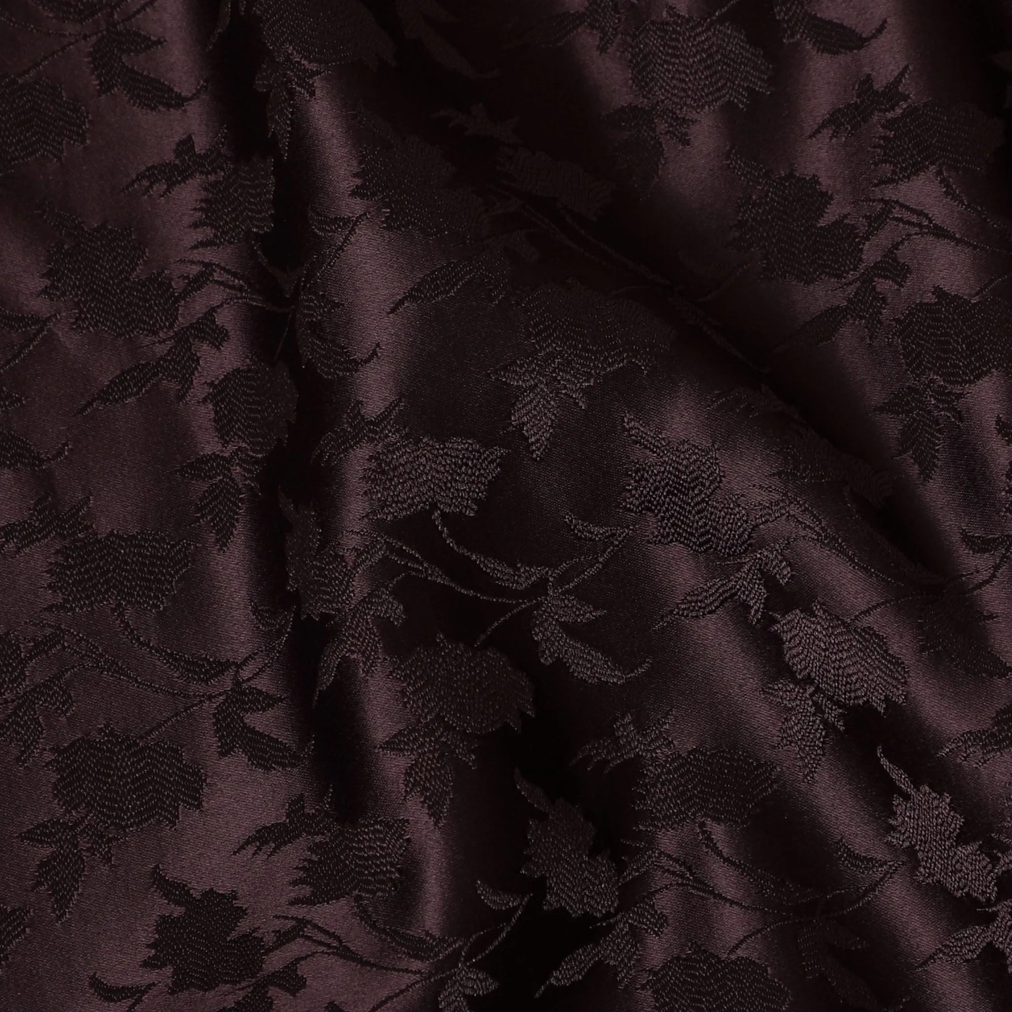 Elegant Deep Maroon Synthetic Brocade Fabric with Floral Leaf Pattern â€“ 140 cm Width-D19385