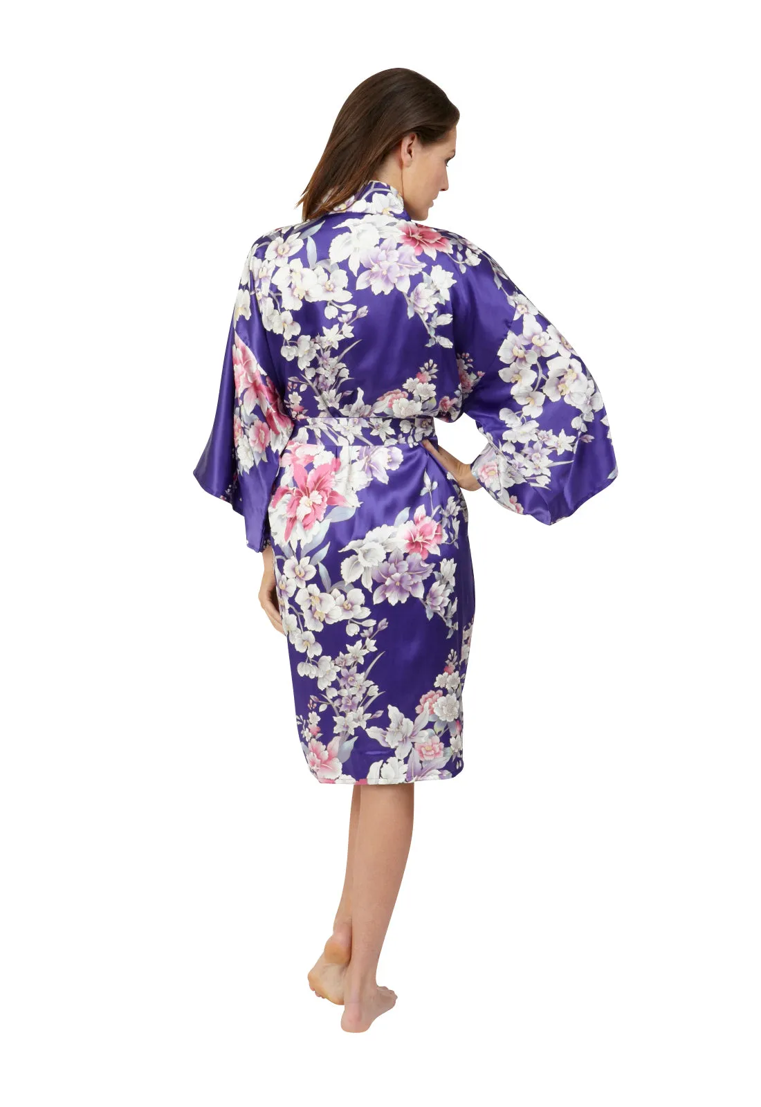 Elegant Orchids Short Silk Happi Coat Kimono