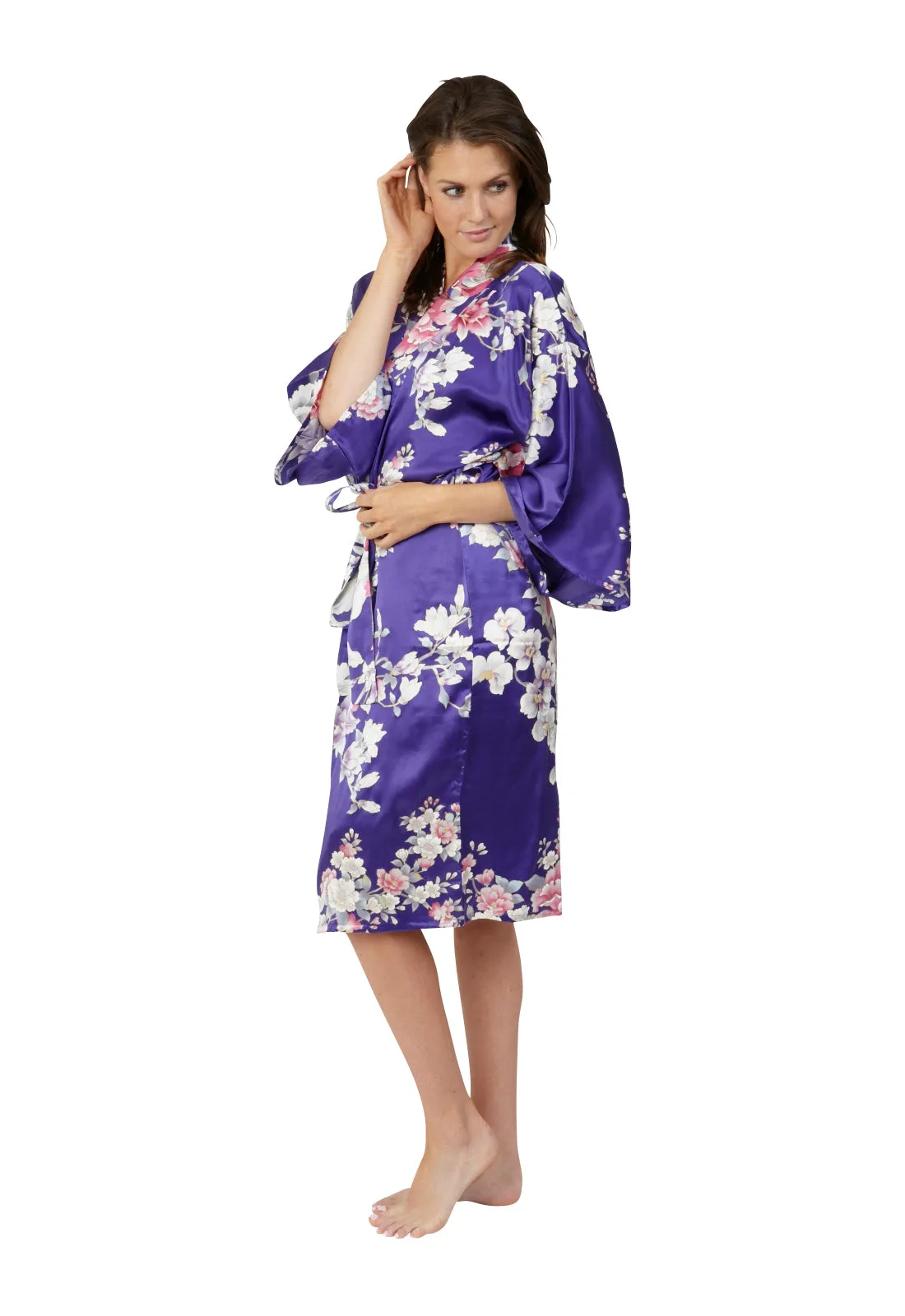 Elegant Orchids Short Silk Happi Coat Kimono