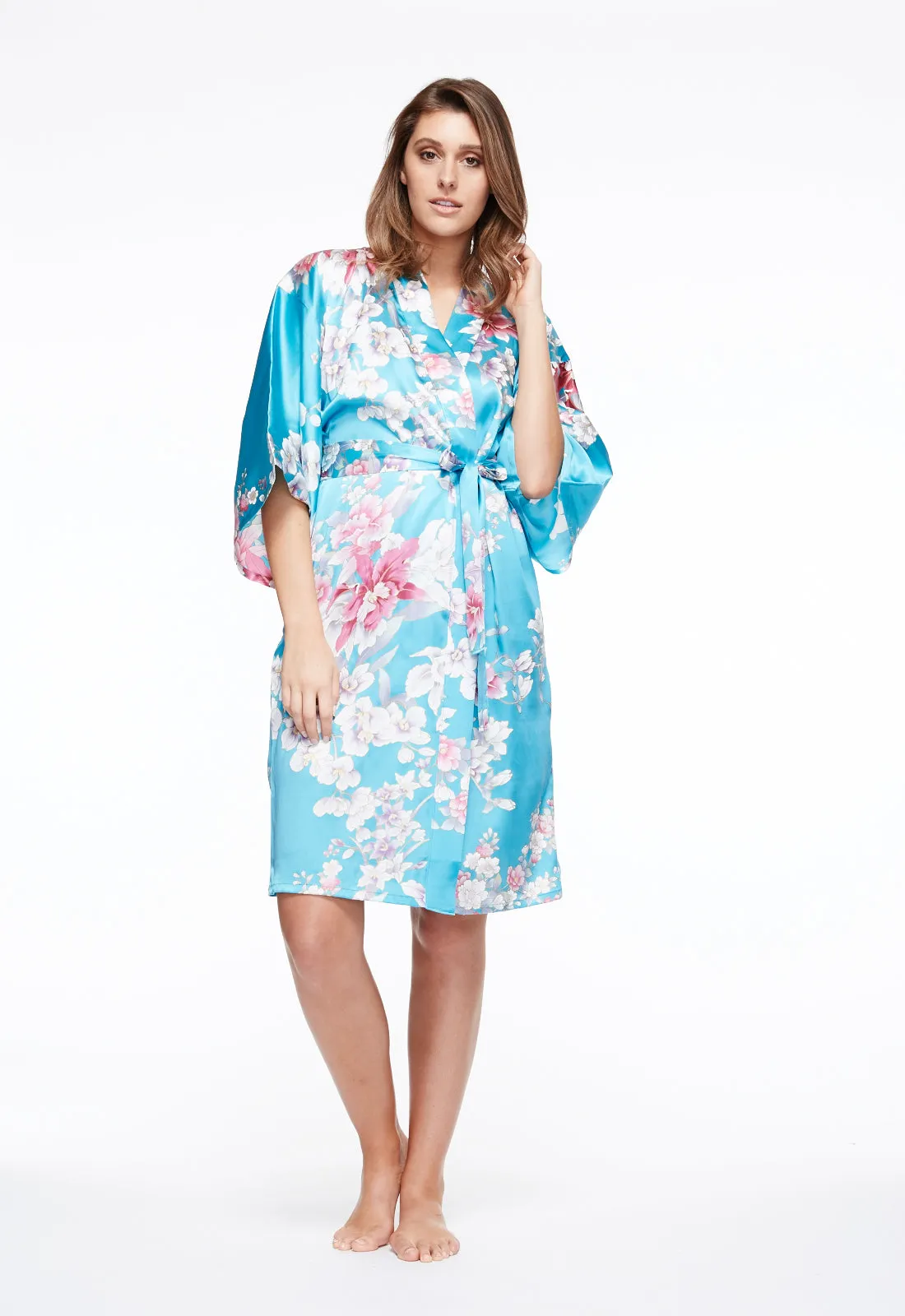 Elegant Orchids Short Silk Happi Coat Kimono