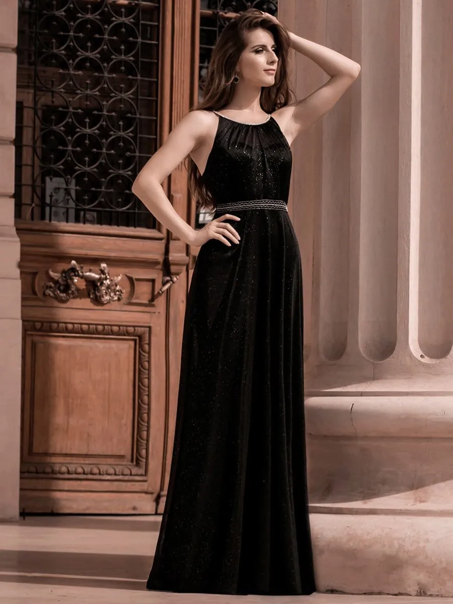 Elegant Round Neck Sleeveless Maxi Evening Dress for Party