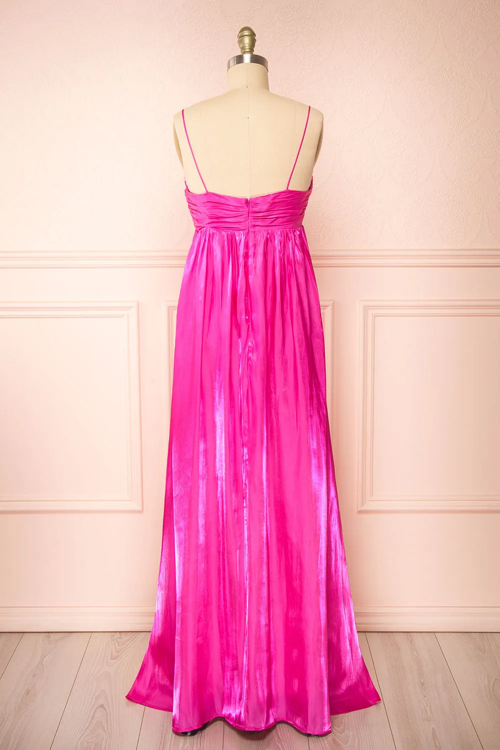 Eowyn | Silky Pleated Fuchsia Maxi Dress