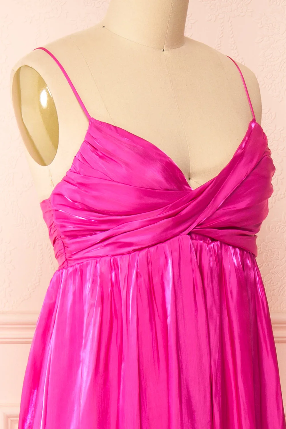 Eowyn | Silky Pleated Fuchsia Maxi Dress