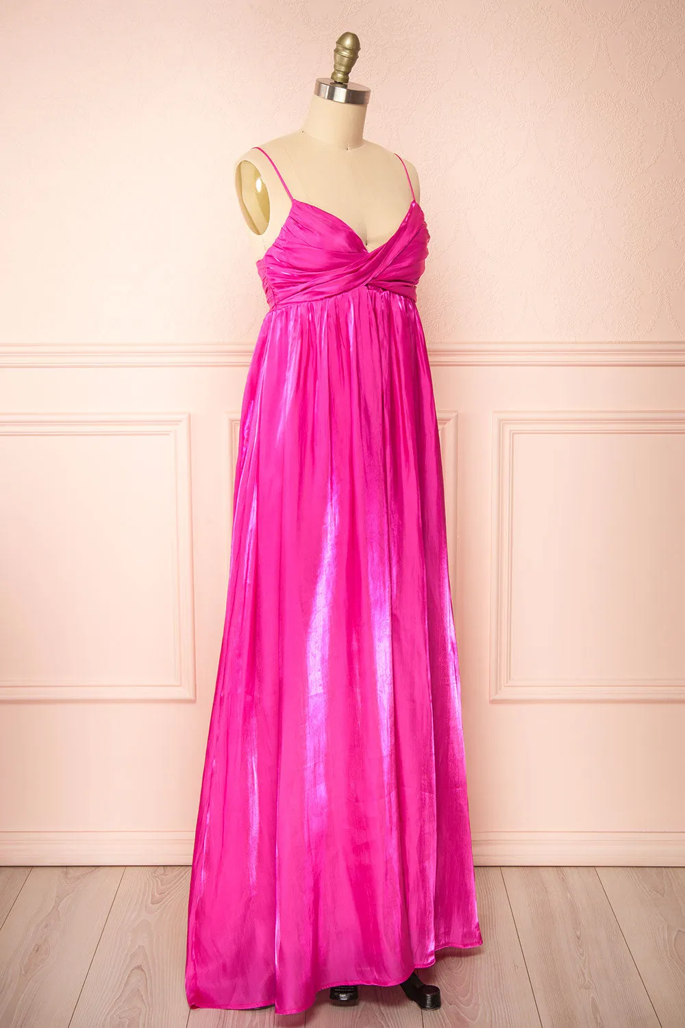 Eowyn | Silky Pleated Fuchsia Maxi Dress