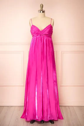 Eowyn | Silky Pleated Fuchsia Maxi Dress