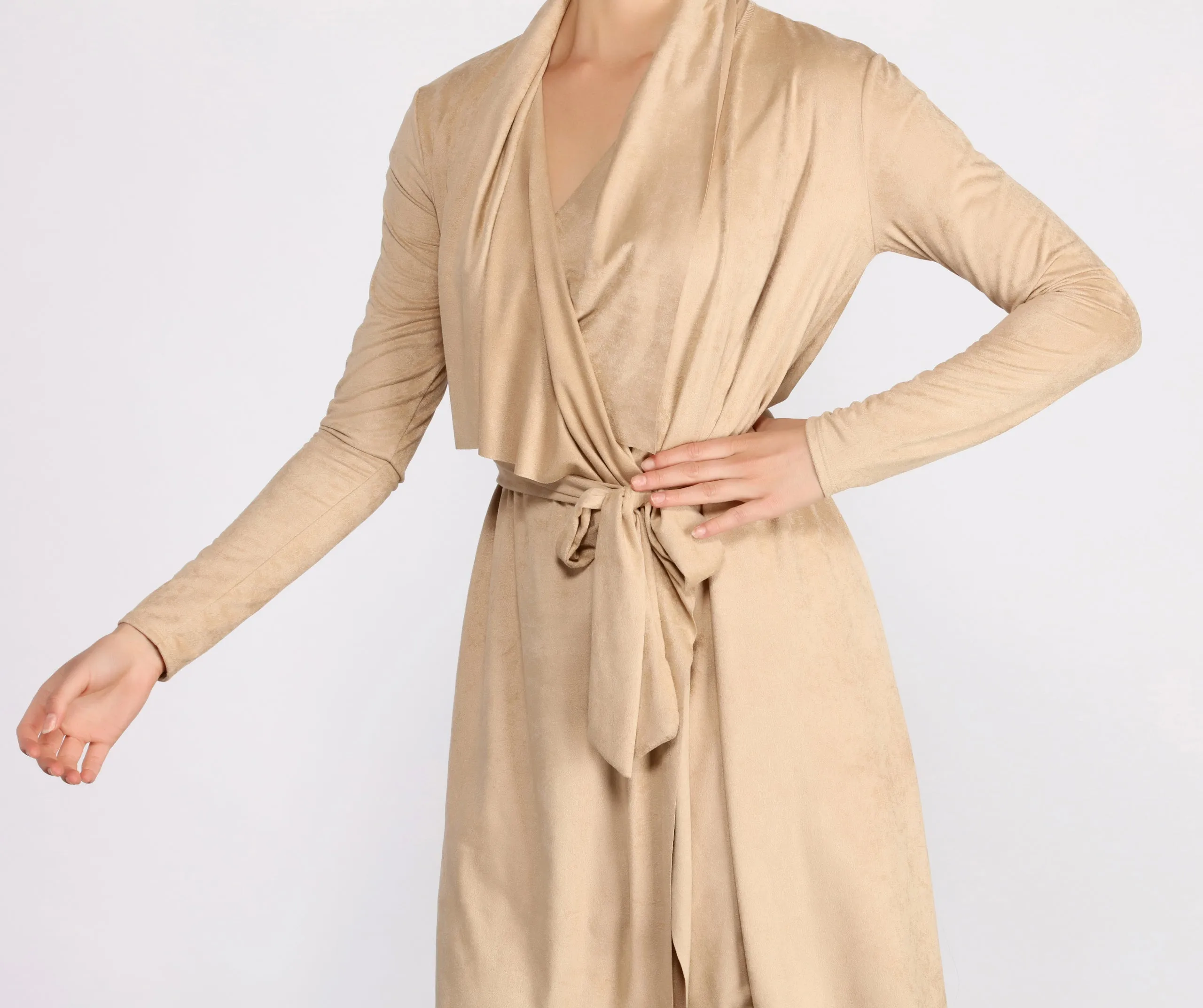 Faux Suede Sophistication Trench Coat