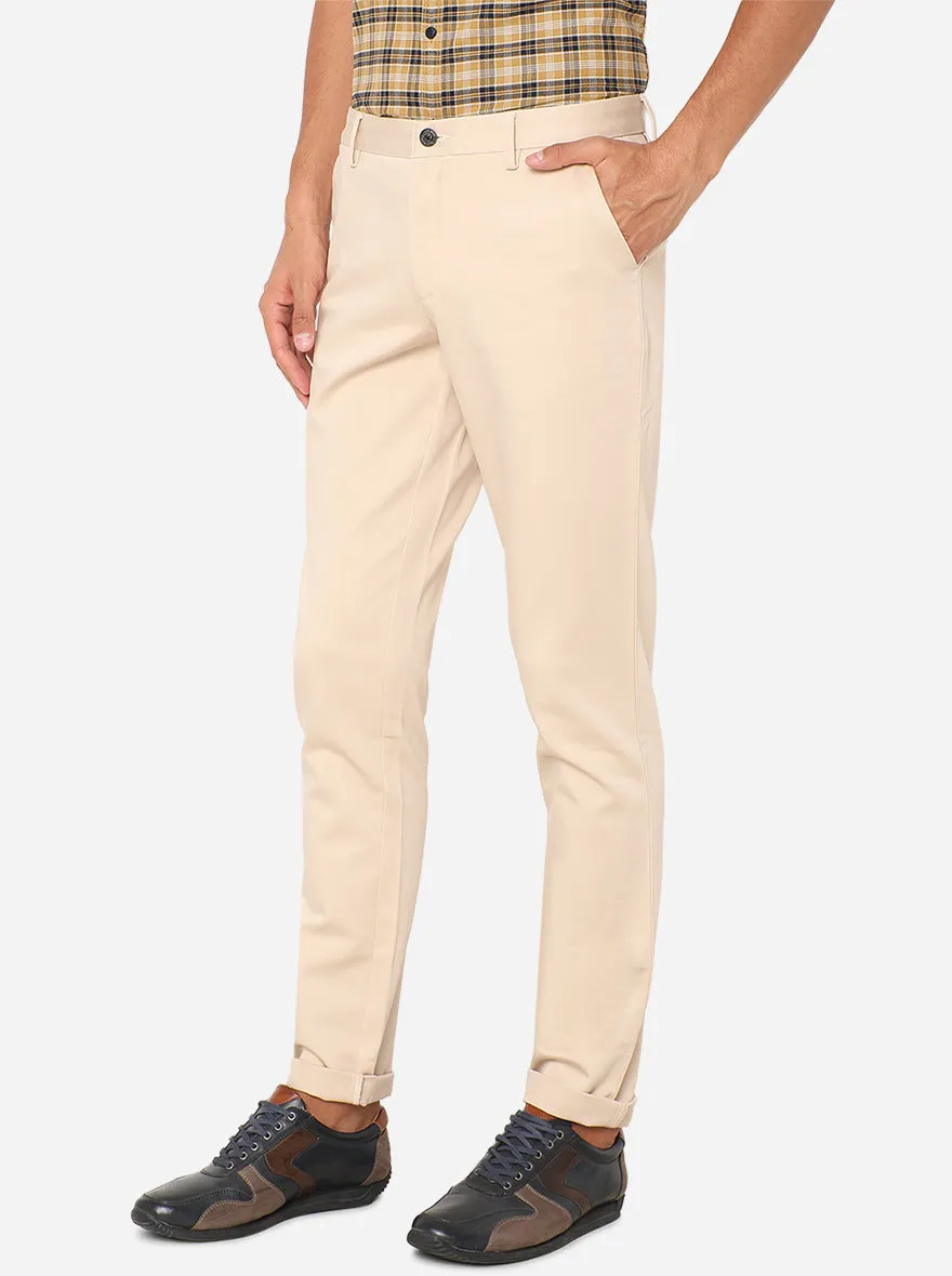 Fawn Beige Solid Uno Fit Casual Trouser | JadeBlue