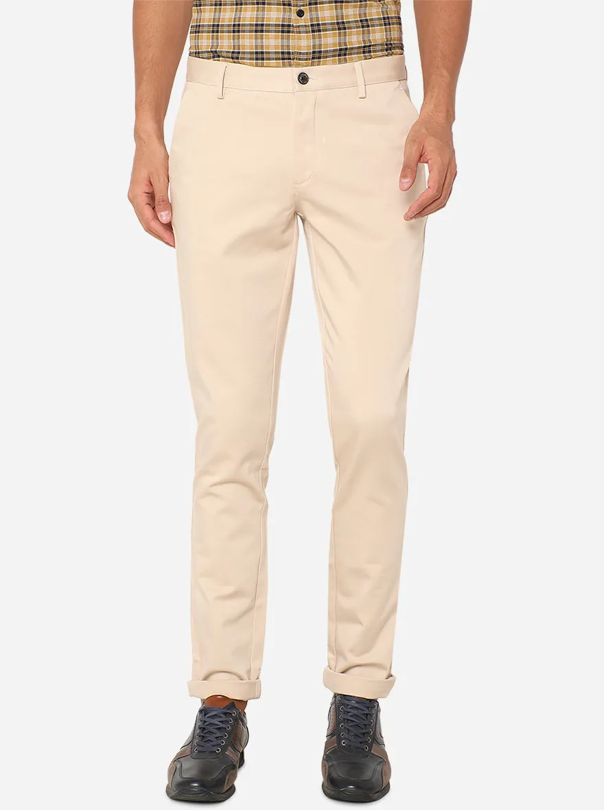 Fawn Beige Solid Uno Fit Casual Trouser | JadeBlue